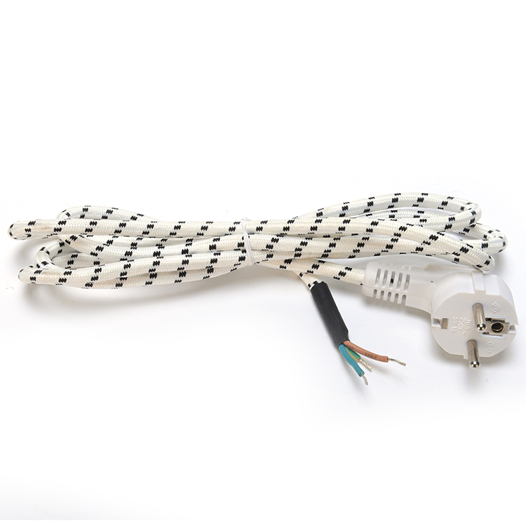 1 8m Braided/Cotton Cable Stripped End VDE Approved European Cee7/7 AC Cord for Steam Iron and Rice Cooker