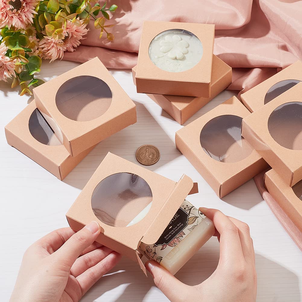 Round Clear Window Kraft Paper Gift Wrapping Box for Homemade Soap Wedding Party Favor