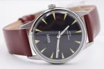 Chronograph Mens Stainless Steel Watch , Black Watch With Brown Leather Strap