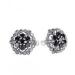 Thailand Silver Pave Marcasite Stud Earrings Women's Vintage Jewelry (E11064BLAC