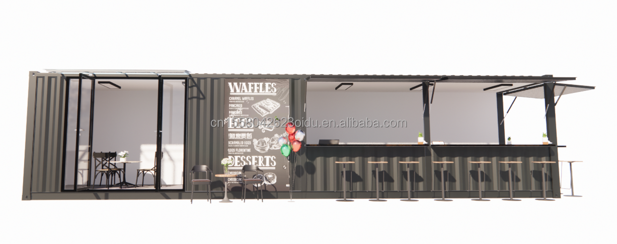 Galvanized Steel Square Tubes Main Structure 20ft-40ft Custom Modular Container Coffee Shop Food Stall with Modern Design