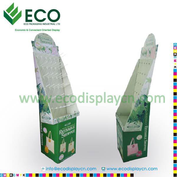 Corrugated Cardboard Hook Display Stand, Supermarket Floor Display Stand
