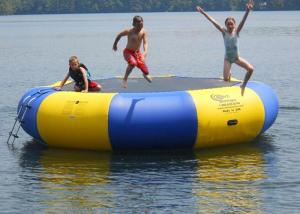 Quality 4m bule and yellow water trampoline, inflatable water games trampoline wholesale