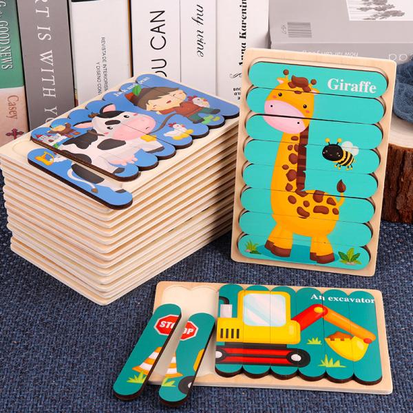 Double Sided Strip 3D Puzzles Baby Toy Wooden Montessori Materials Educational