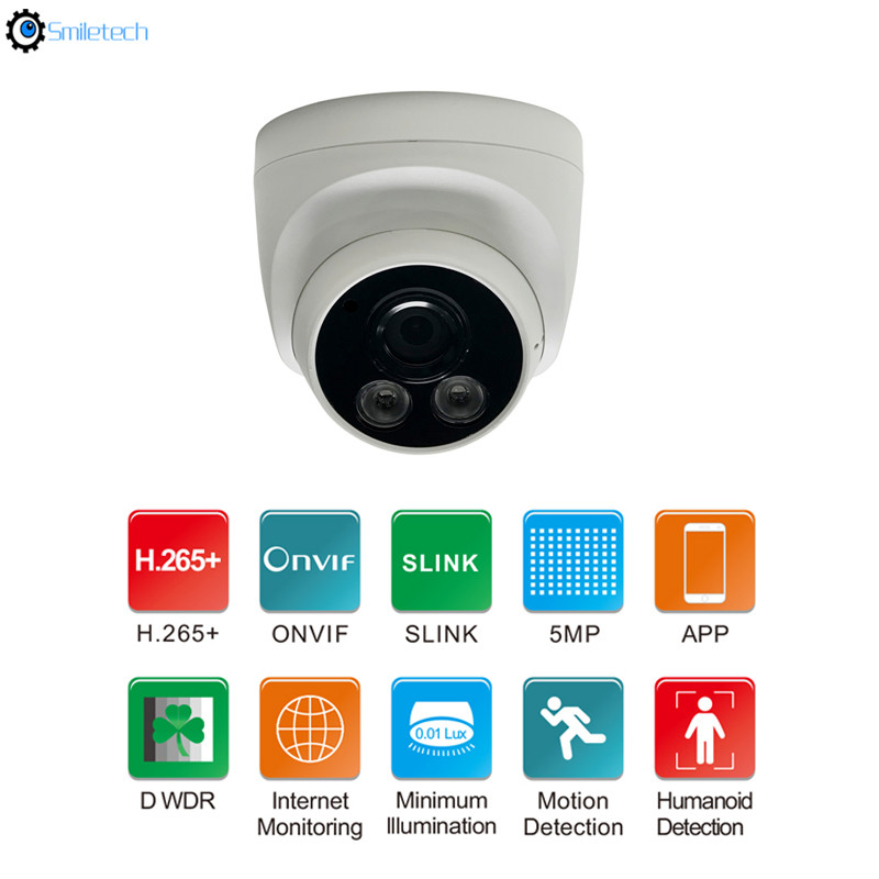 Mini indoor POE 5.0MP 20m IR distance 2MP 3.6mm fixed lens H.265 1080P plastic case network dome CCTV camera