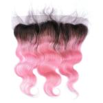 Brazilian Human Hair Body Wave Hair 1B/Pink Color Bundles With 13*4 Frontal Lace