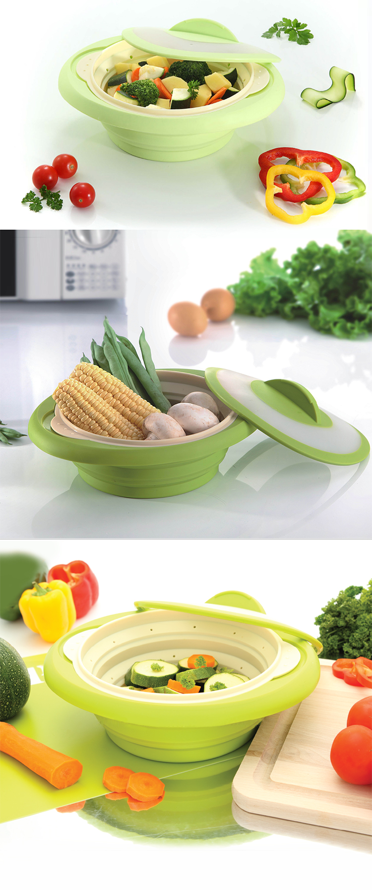 1600ml Wholesale Kitchenware Food Grade Collapsible Foldable Silicone Steamer