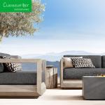 OutdoorFoam Cushion and Water-Resistant Fabric Luxury Teak Sofa Sets for Outdoor