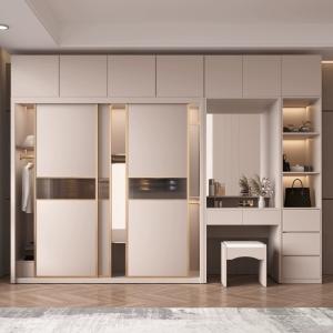 Quality Laminate Sliding Door with Drawers Walnut Wardrobe Closet 200cm Wide wholesale