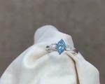 0.84ct Blue Marquise Lab Created CVD Diamond Ring VS Clarity 18k White Gold
