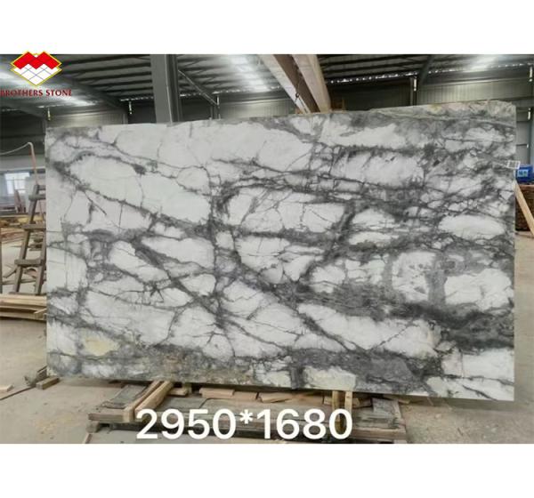 Polished Arabescato White Italian Marble Slab for Modern Wall and Round Dining
