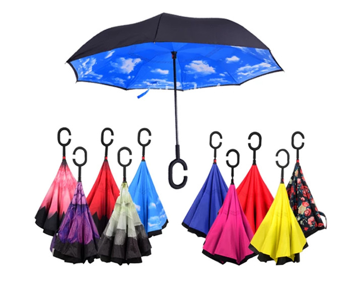 C Type Rubber Handle 23"*8k Compact Inverted Umbrella