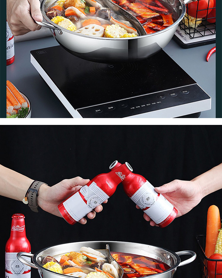 New Design Silver Kitchen Stock Pot Stainless Steel Shabu Shabu Induction Hot Pot With SS Double Ear Handles
