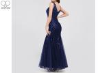 Embroidery Sequins Sparkly Burgundy Bridesmaid Dresses V Neck Tulle Fishtail