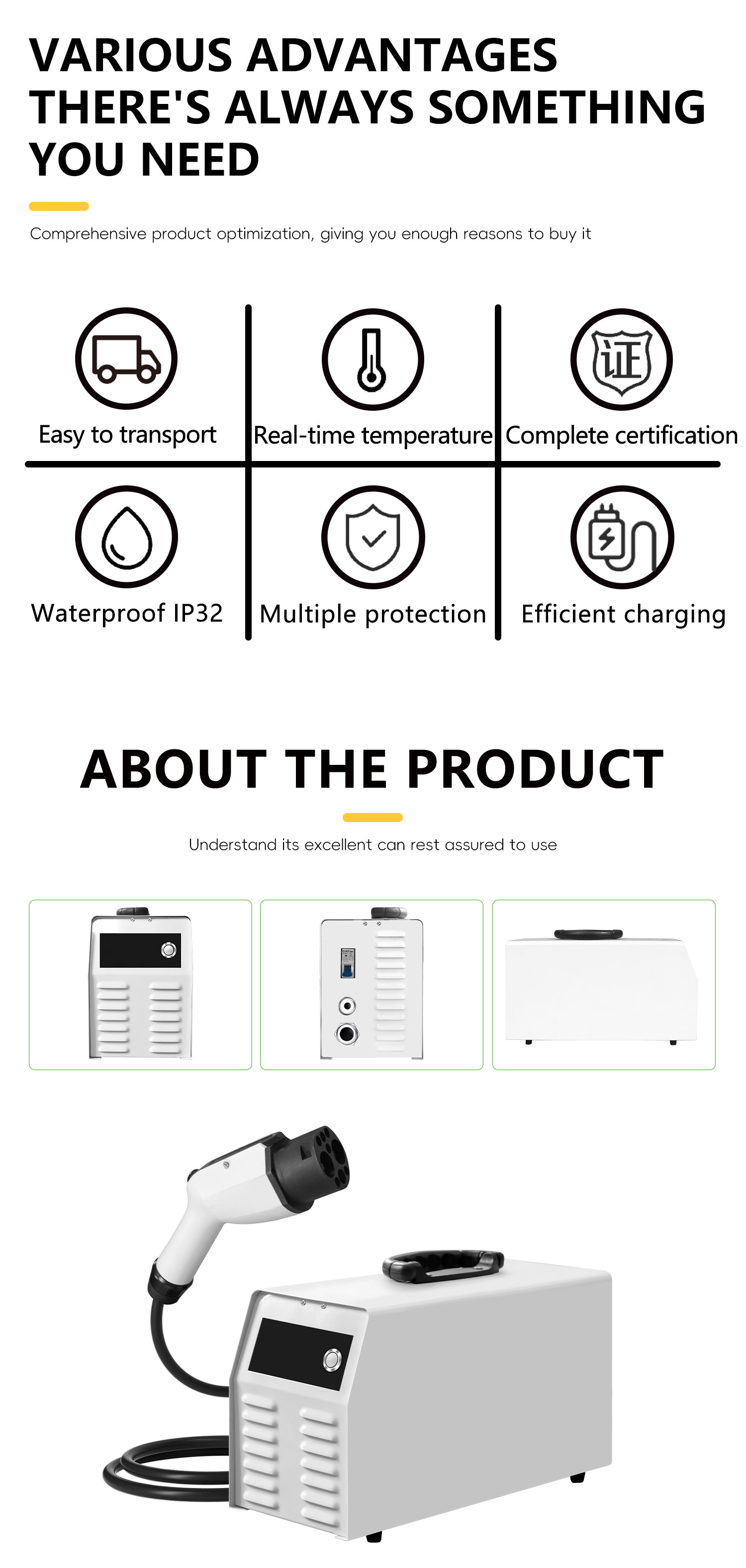 7KW DC Output Current Portable Fast Charger E-Mingze Electric Vehicle Charging Station for Household