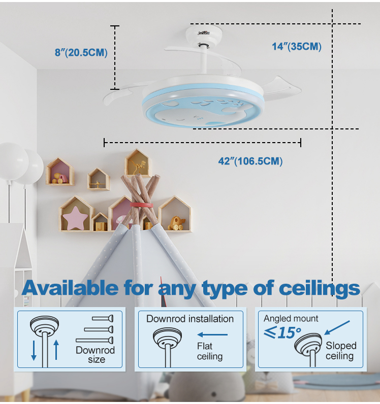 42-inch LED Ceiling Fan with Hidden Blades and Light Support Dimmer 50000 Working Hours
