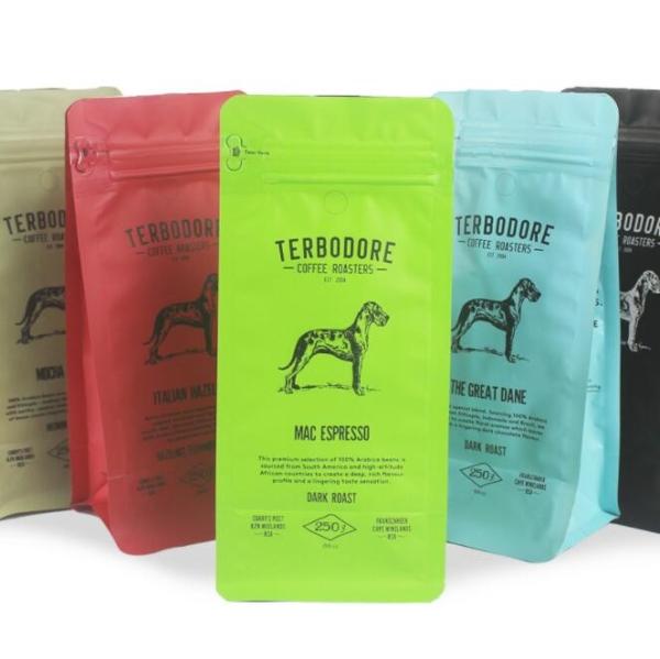 Aluminum Foil Flat Bottom Coffee Pouch Matte Printing Square Bottom 250g 500g