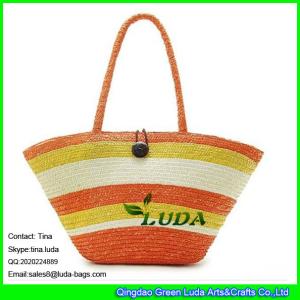 Quality LUDA wheat straw handmade beach tote bag striped straw beach bags wholesale