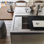 Minimalist Italian Design Stone Top Handles Solid Modern Wood Kitchen Cabinets