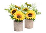 Plastic PE Realistic Artificial Potted Floor Plants Sunflowers For Table