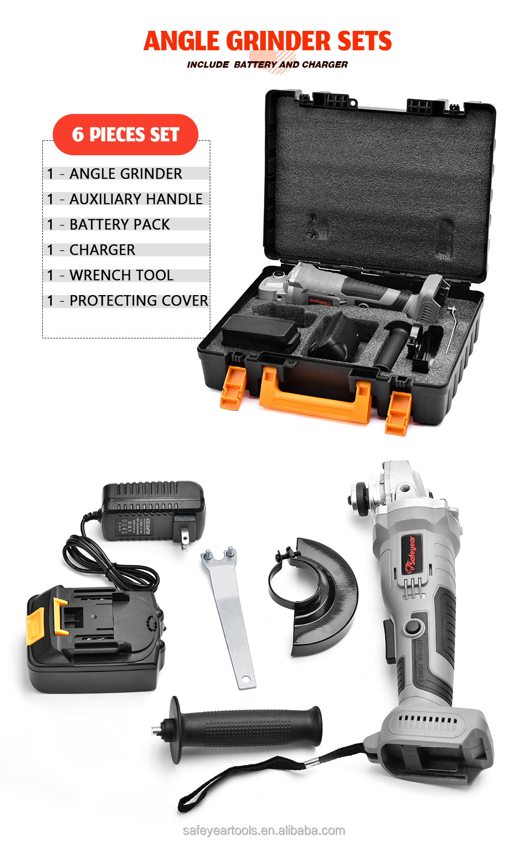SAFEYEAR 21V Cordless Cut Off Electric Powered Tools 4.0Ah Battery Powered 4 Inch Grinder 10000RPM