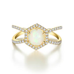 Quality 925 Sterling Silver Halo CZ Jewelry Hexagon Natural Blue Moonstone Ring wholesale