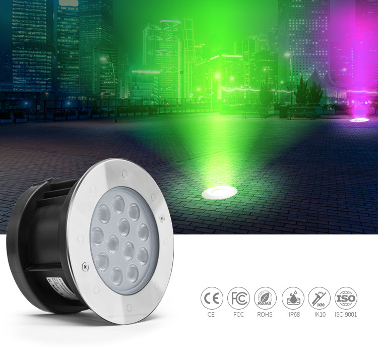 Low Voltage 24V SS316L IP68 Led Ground Lights RGB Color With Tempered Glass Cover