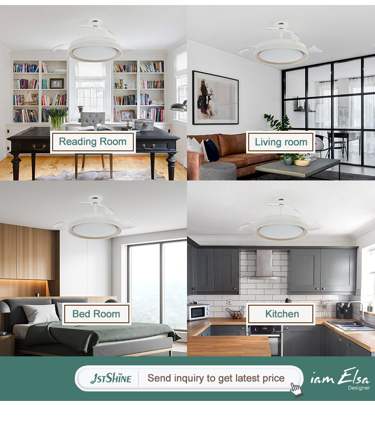 Home Hotel Office LED Ceiling Fan Retractable PC Blades and 3000K/4500K/6000K LED Light