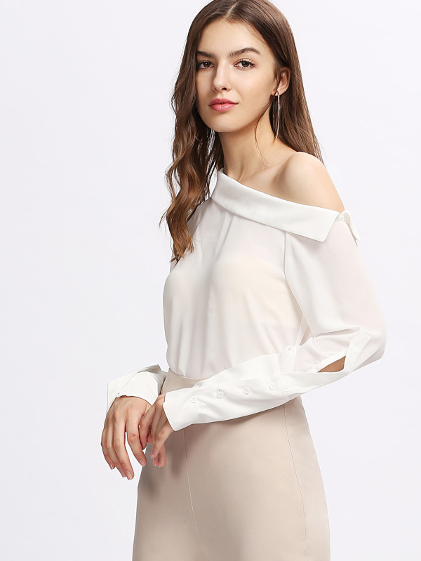 Elegant Women Blouse Tops With Asymmetrical Neck