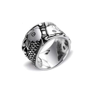 Quality Sterling Silver Women's Men's Band Ring Thai Vintage Fish Style 925 Siver Ring (R603084) wholesale