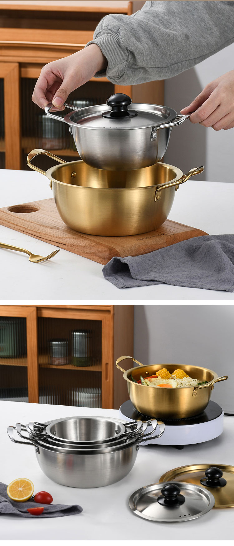Kitchen Gold Instant Noodle Pot Home Use Stainless Steel Material