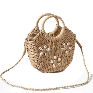 Quality Corn Skin Woven Crochet Hand Bag , Woven Beach Bag Shell Flower Decorative ODM wholesale