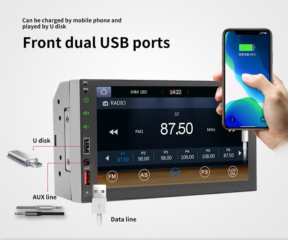 178*102mm Size HD Touch Screen Car MP5 Player with Carplay Bluetooth and Reverse Camera