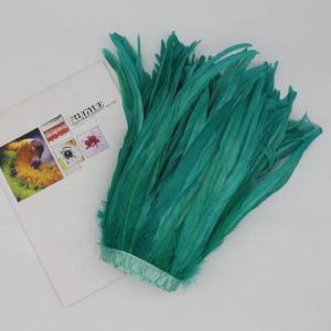 Quality 6-8inch Dyed Rooster Coque Feather Fringe Trim with Satin Ribbon wholesale