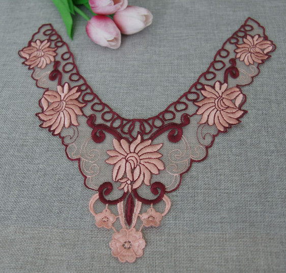 100%Polyester Embroidery Pajams Collar Lace Mesh Based Necklace Decoration
