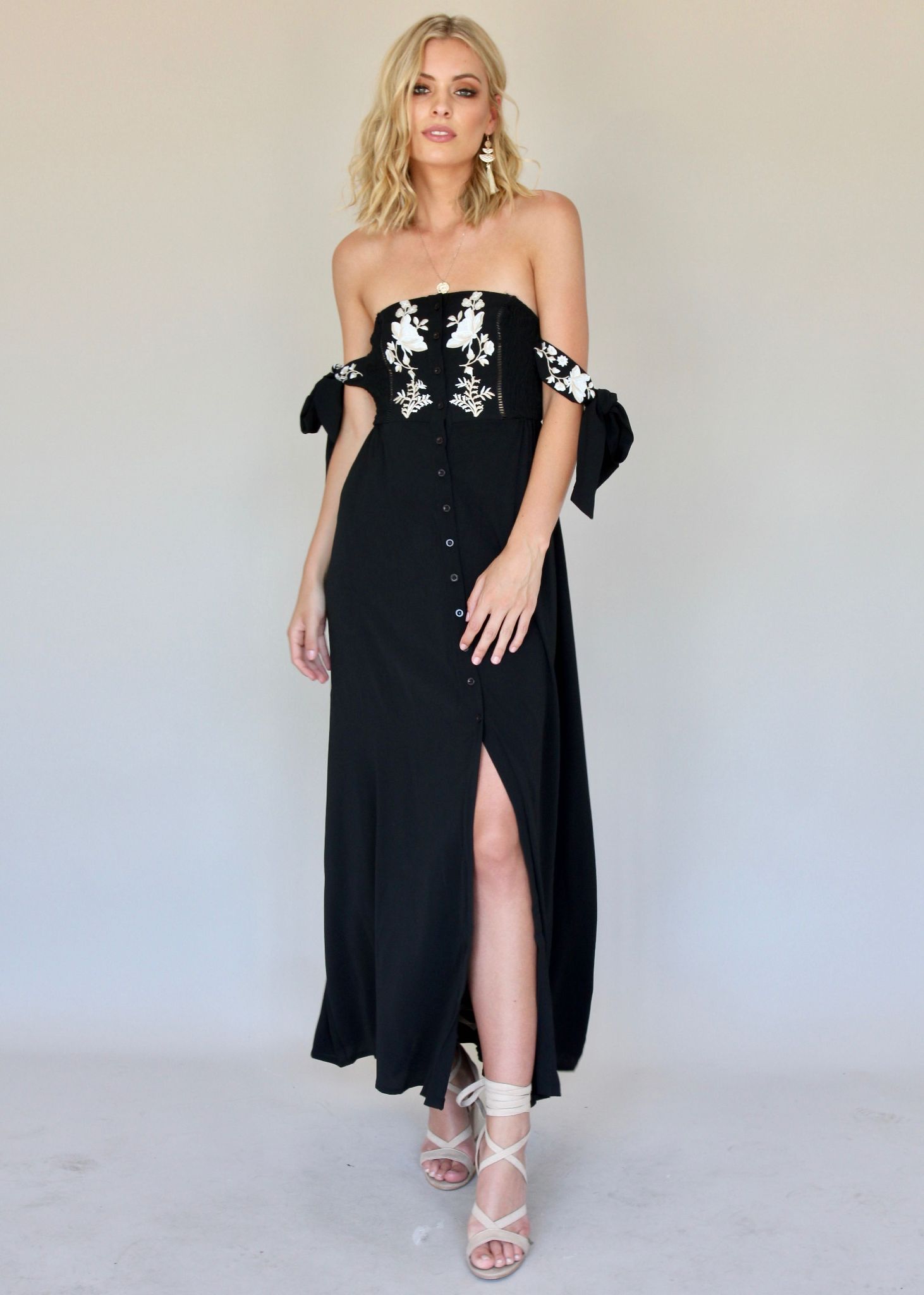 New Boho Off Shoulder Summer Backless Maxi Dresses With Tie Up Sleeves