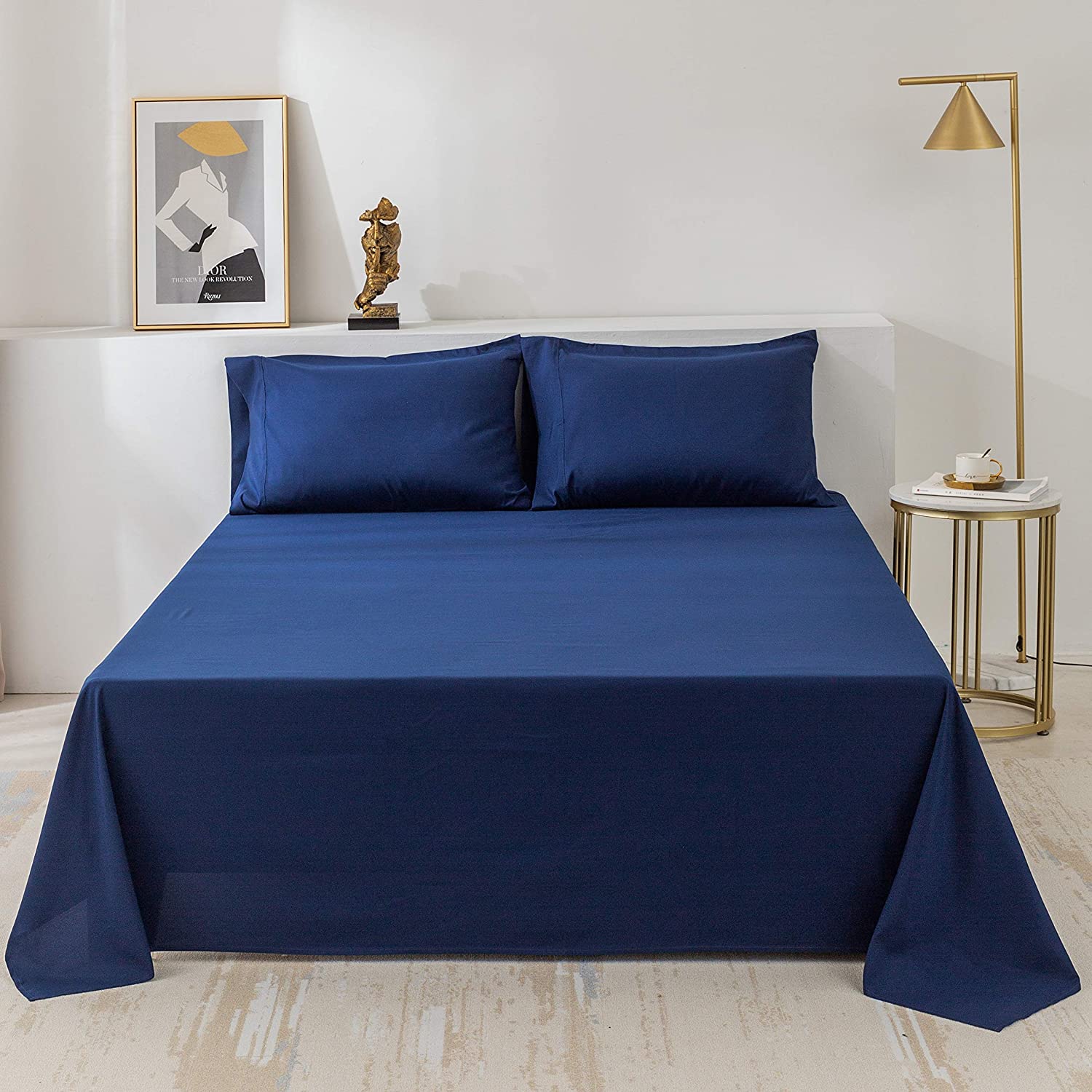 133 * 60 Fabric Density 100% Polyester Microfiber Trim Hem Quick Dry Bed Sheet 4pcs