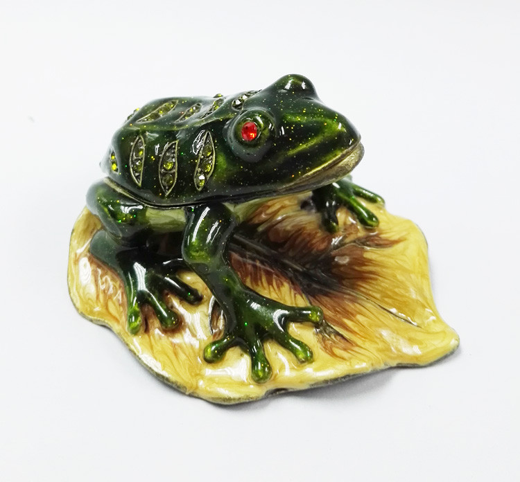 hot sale jeweled enamel frog prince trinket box Pewter alloy antique plated Frog Jeweled Trinket Box