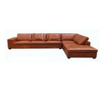 Vintage Genuine Brown Leather Sectional Sofa Couches With Wooden Legs