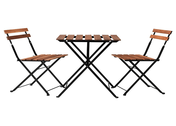 One Table And Two Chairs Set Outdoor Garden Wood Top Metal Frame Folding