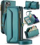 iPhone 13 case, zipper wallet with 7 cards, leather magnetic flip-flop wristband
