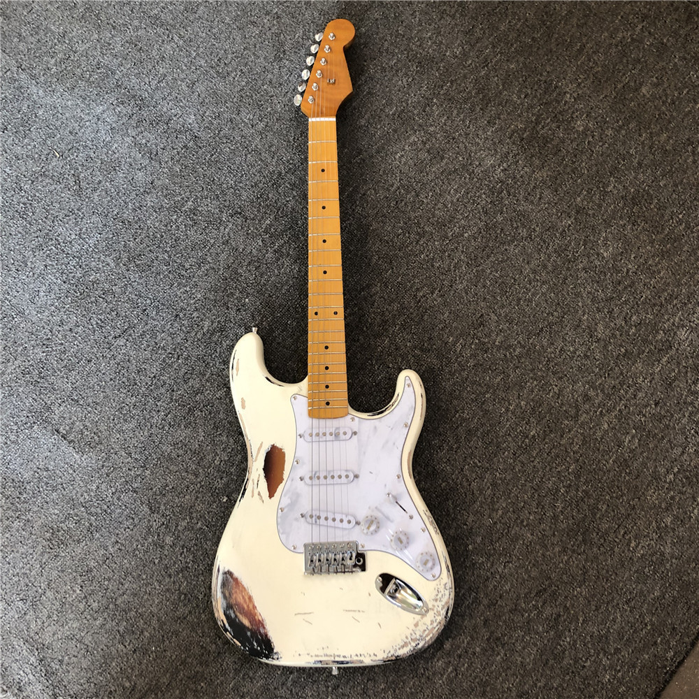 Custom handmade old SRV 100% handmade Milky white old polychromatic old electric guitar support drop shipping
