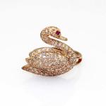 Rose Gold Plated Solid 925 Silver Pave Clear Cubic Zirconia Swan Ring (R217)