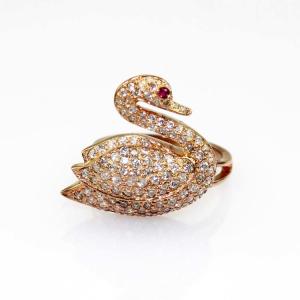 Quality Rose Gold Plated Solid 925 Silver Pave Clear Cubic Zirconia Swan Ring (R217) wholesale