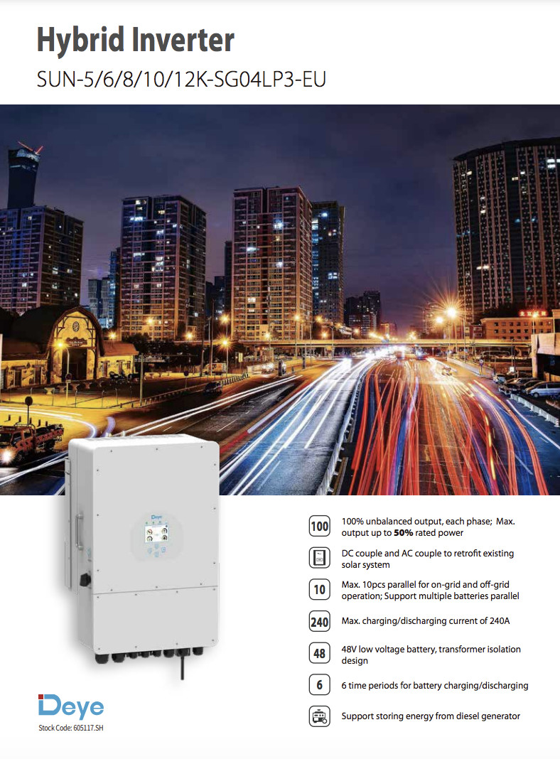 10kw Hybrid Solar Power Inverter SUN10KSG04LP3EU48v Low Voltage Three Phase Deye 10kw Hybrid Inverter