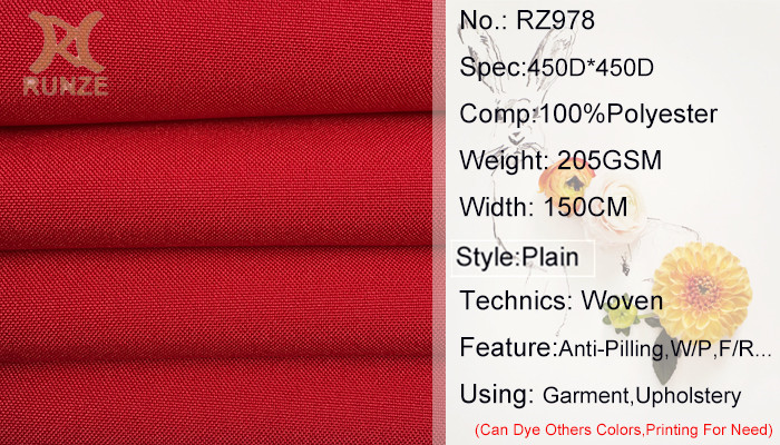 Woven Polyester 450D DTY Oxford Plain 205GSM Minimatt Fabric