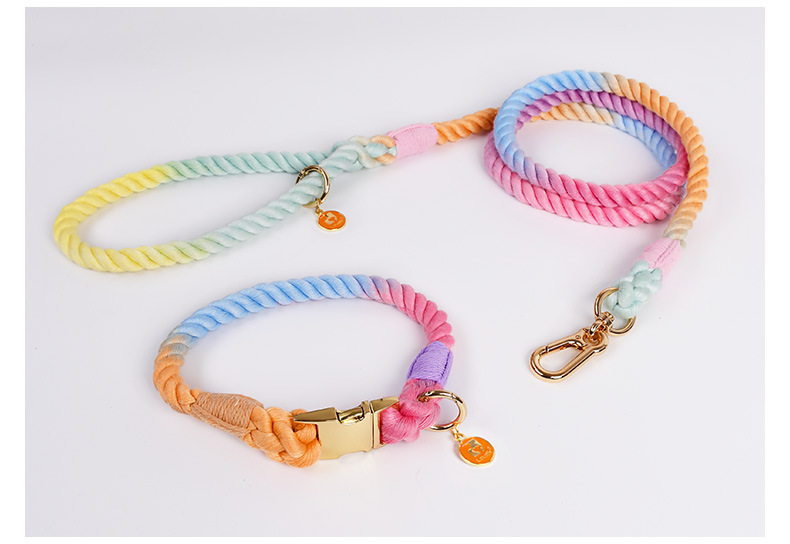 Multicolor Leash Collar Harness Set Walking Cotton Rope Training Dog Leash Collar Set