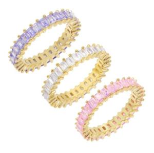 Quality ZIRCON Main Stone 925 Sterling Silver Baguette Pink Crystal CZ Eternity Band Women Rings wholesale