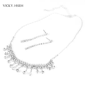Quality VICKY.HSIEH Silver Bridal Crystal Rhinestone Drop Necklace Earring Set wholesale