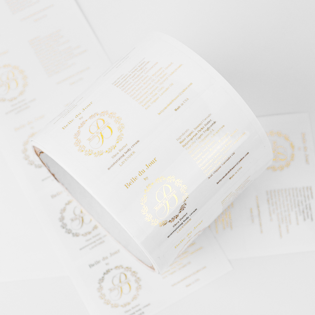 Gold Foil Custom Bottle Labels Embossed Handmade Custom Makeup Labels